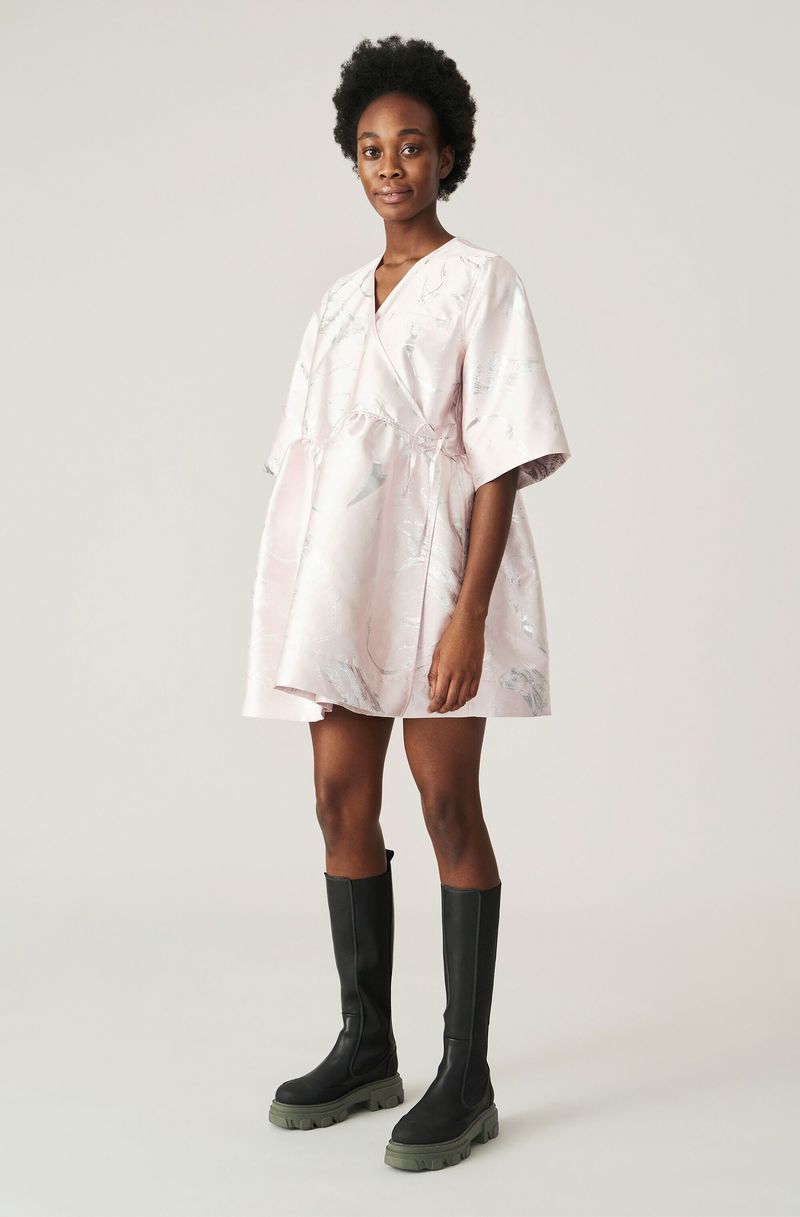 【GANNI】dress Peacoat Navy Blue Botanical Jacquard Strap Midi Dress | GANNI US