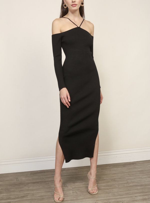 knee length dresses for ladies Button Front V-Neck Sweater Midi Dress