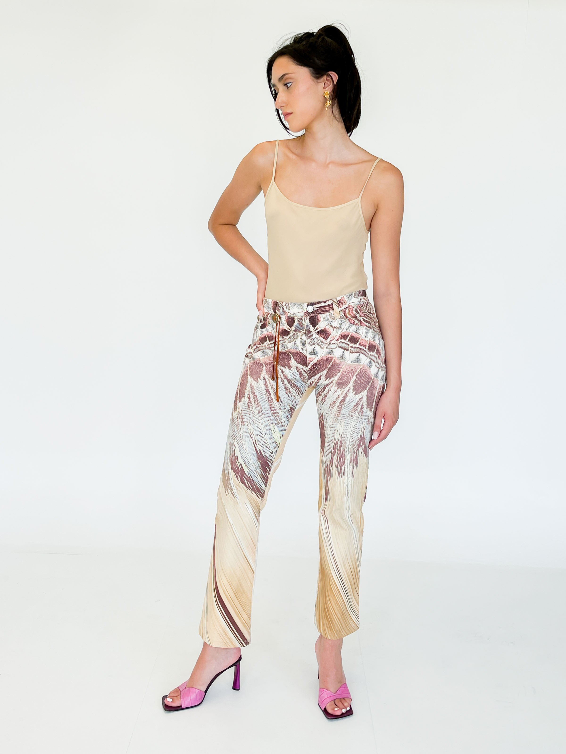 Vintage Roberto Cavalli Textural Feather Pants - Print