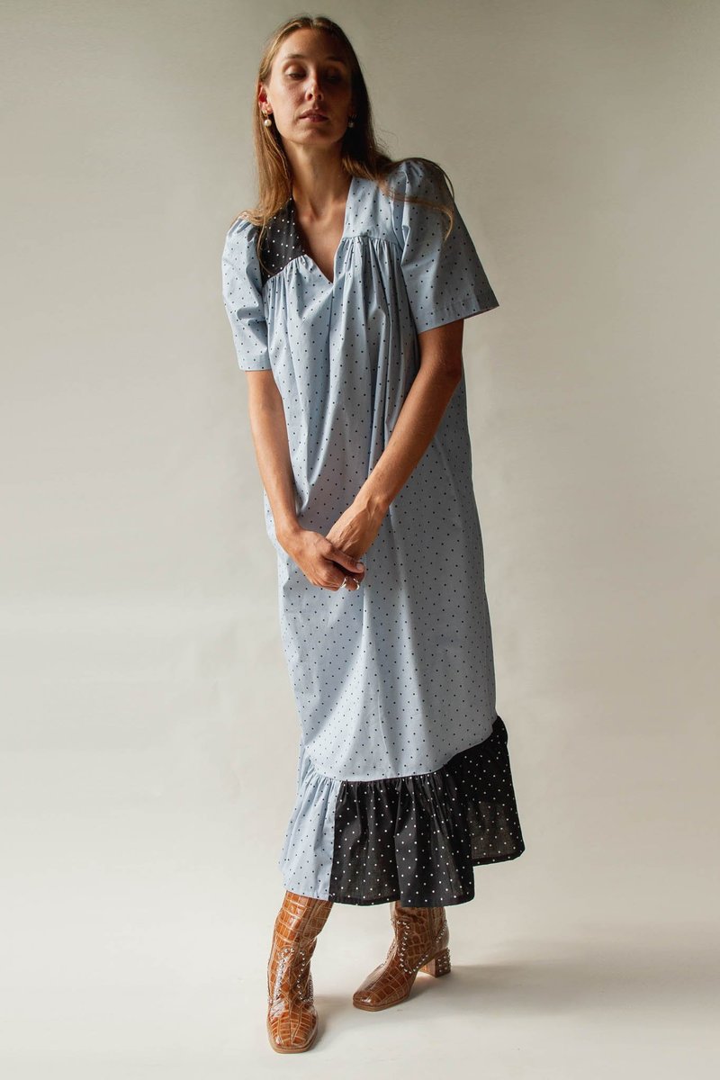 Tigre et Tigre Rolf Dress - Polka Dot Baby Blue/Black | Garmentory 