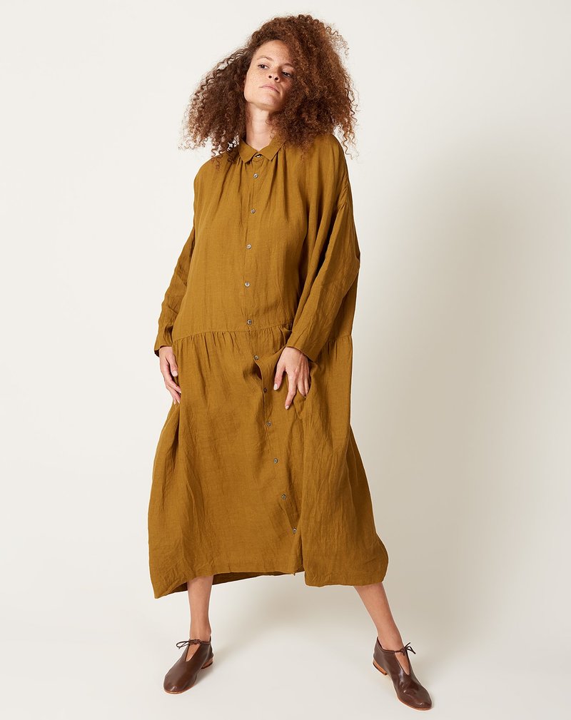 ICHI ANTIQUITES Color Linen Dress - Dark Mustard | Garmentory ICHI ANTIQUITES Color Linen Dress - Dark Mustard | Garmentory