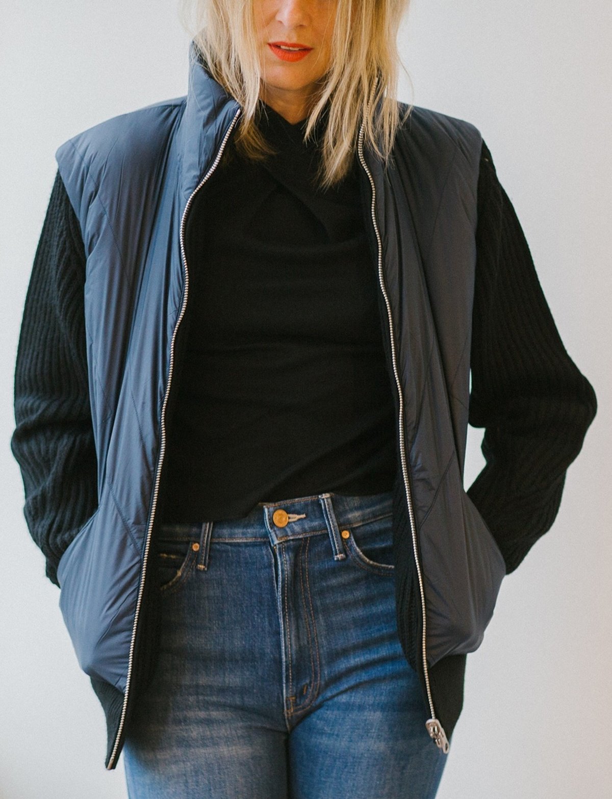 Rag & Bone Mikaela Zip Up Puffer Jacket Black/Navy Garmentory