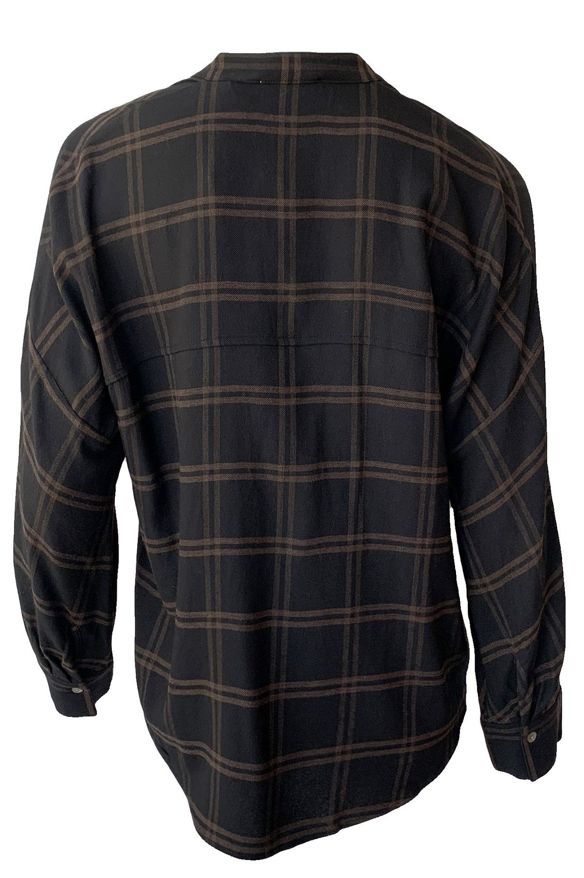 VINCE Shadow Plaid Band Collar Pullover - Black - Image 2 of 5