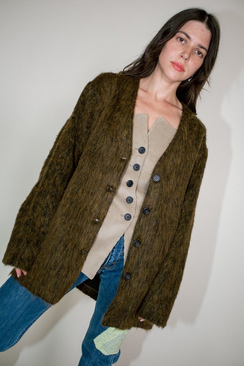 OUR REGACY OLIVE MELANGE モヘア カーディガン Our Legacy - Cardigan Olive Melange Mohair