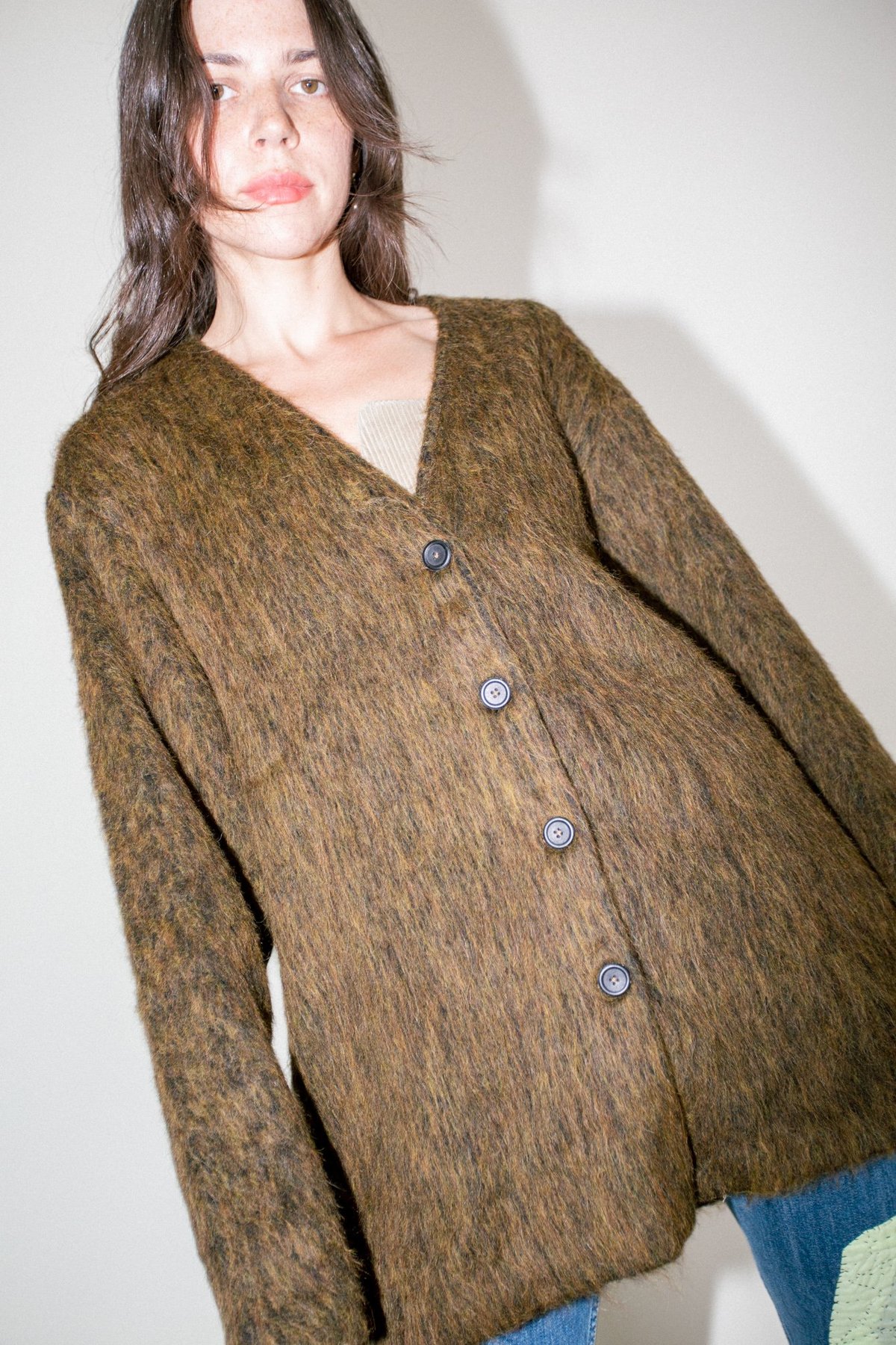 Our Legacy Mid Line Cardigan - Olive Melange | Garmentory