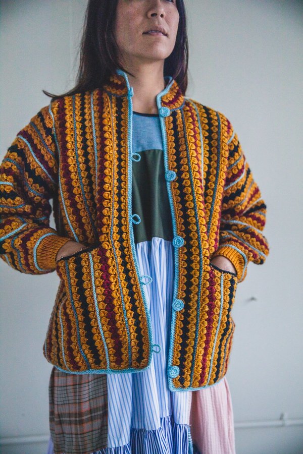 RETROSPECTIVE CROCHET JACKET IN MARIGOLD | Garmentory