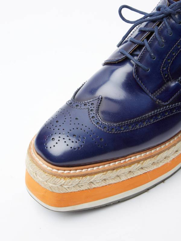 [Pre-Loved] Prada M Blue High Sole Leather Derby