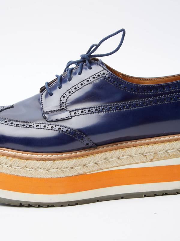 [Pre-Loved] Prada M Blue High Sole Leather Derby