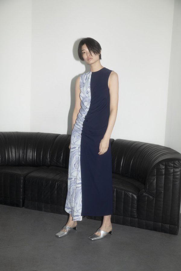 dress blues Blue Marble Print Plunge Halter Mini Dress I Dresses main image 0