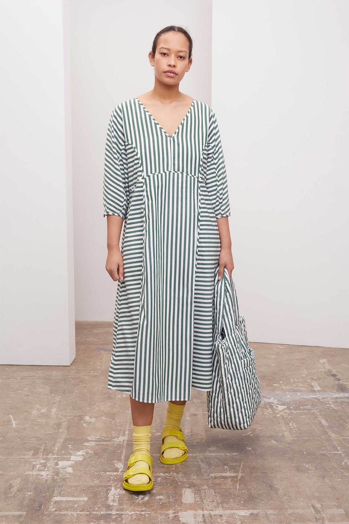 Kowtow Sculptured Dress - Green/White Stripe