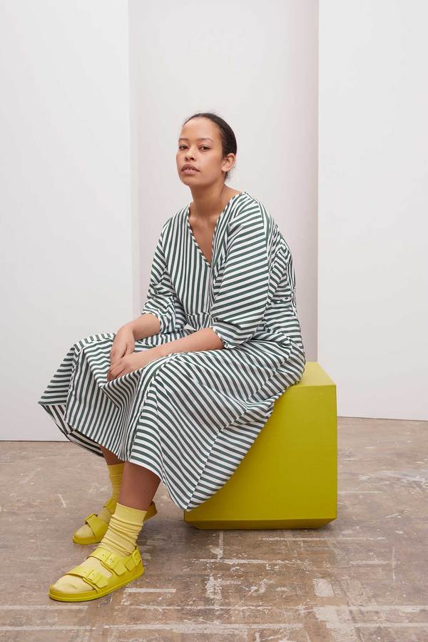 Kowtow Sculptured Dress - Green/White Stripe | Garmentory