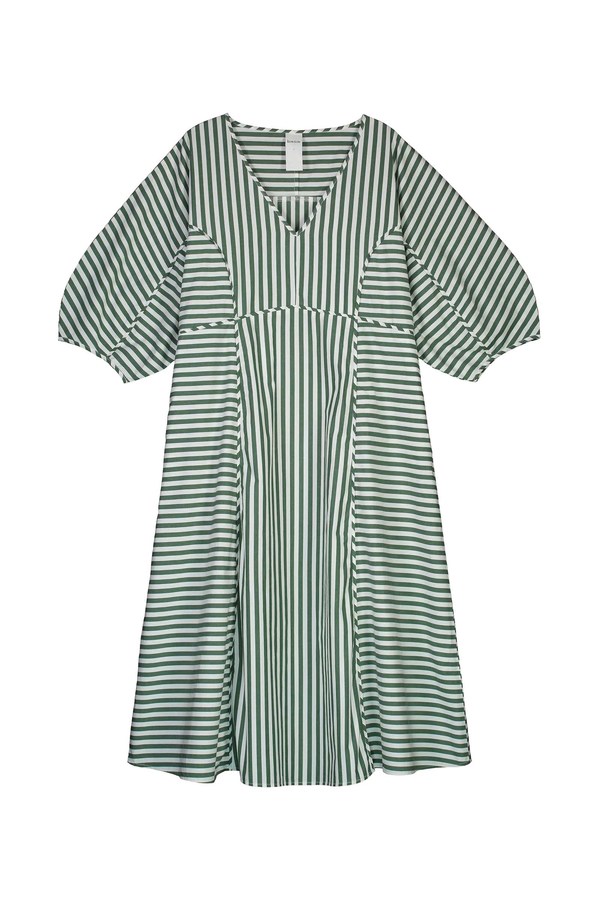 Kowtow Sculptured Dress - Green/White Stripe | Garmentory