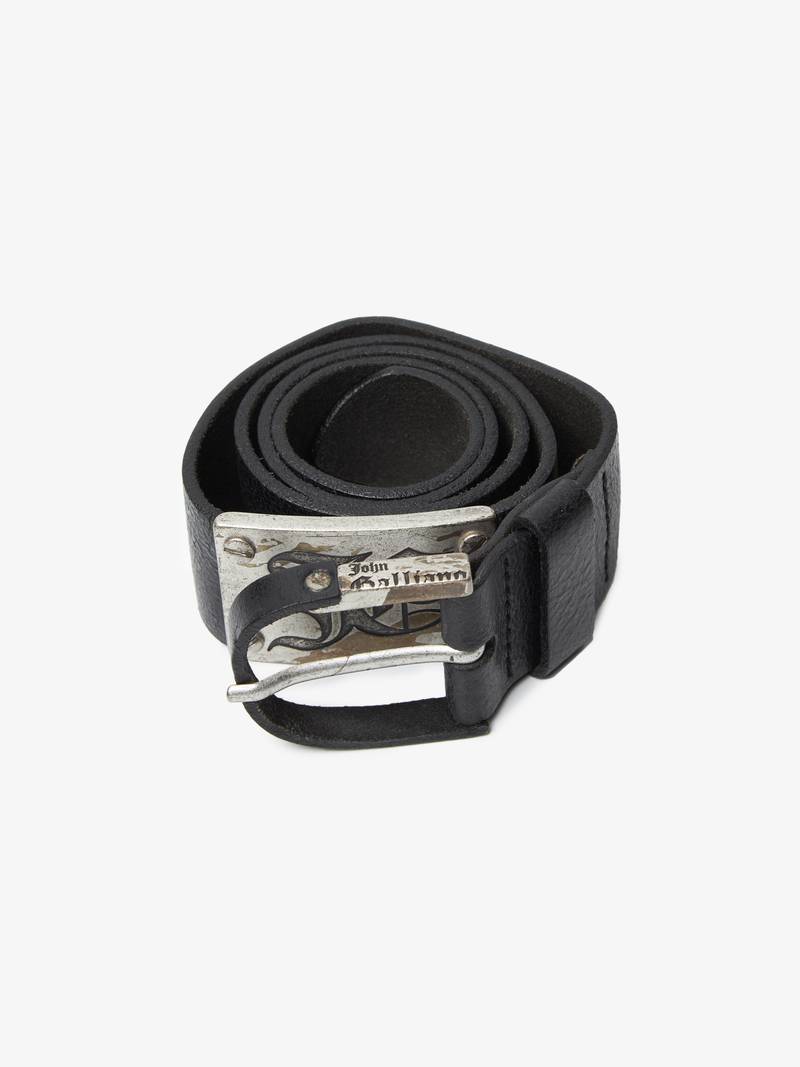 Pre - Loved] John Galliano Leather JG Belt - Black | Garmentory