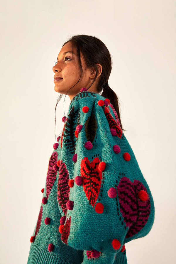 Farm Rio Monstera Hearts Sweater - Green | Garmentory