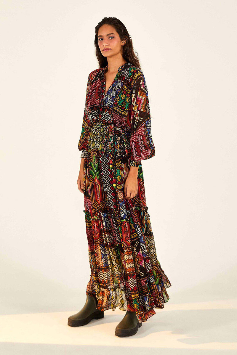 chinese dress ladies FARM RIO Anjou Tiered Maxi Dress, Yellow Womens Size 12 main image 1