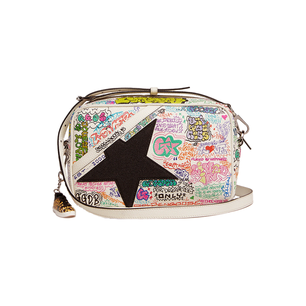 Golden Goose Star Bag Graffiti Print Black Glitter Star