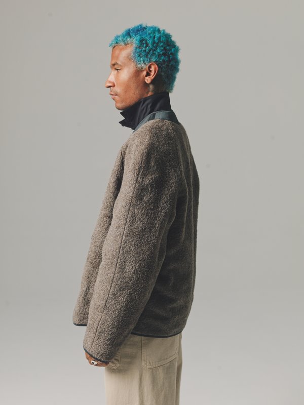 LEMAIRE リバーシブル V-Neck Liner Urchin Gray Reversible Alpaca Wool Fleece V-Neck Liner-Blue