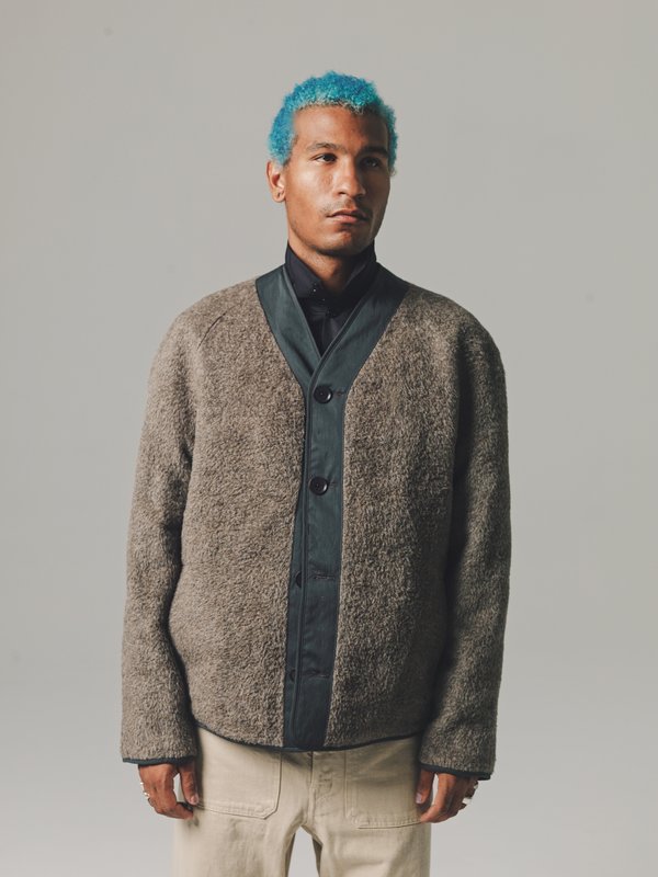 Urchin Gray Reversible Alpaca Wool Fleece V-Neck Liner-Blue