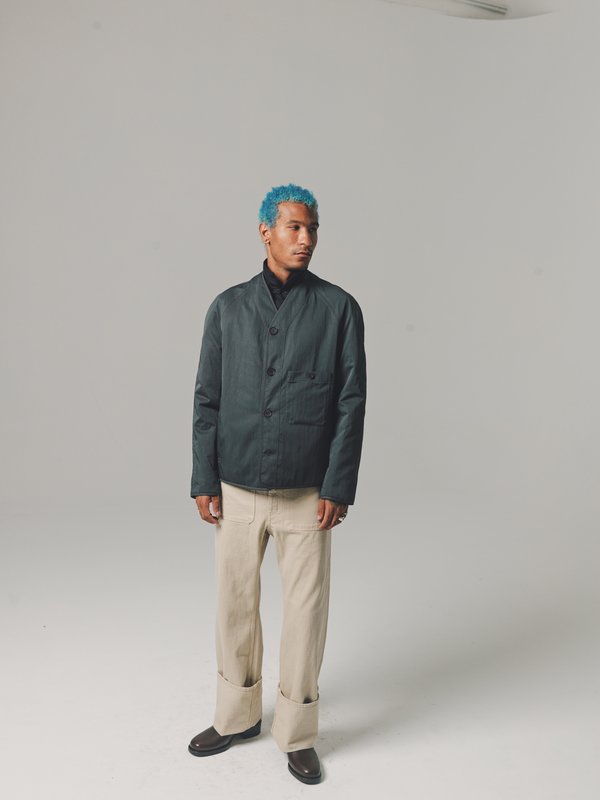 Urchin Gray Reversible Alpaca Wool Fleece V-Neck Liner-Blue