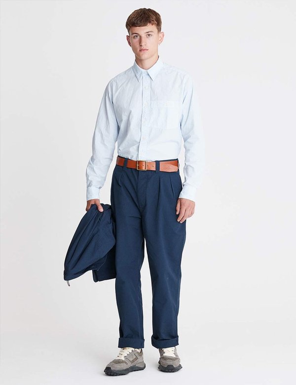 Nigel Cabourn Pleated Chino Ripstop trouser - Navy Blue | Garmentory