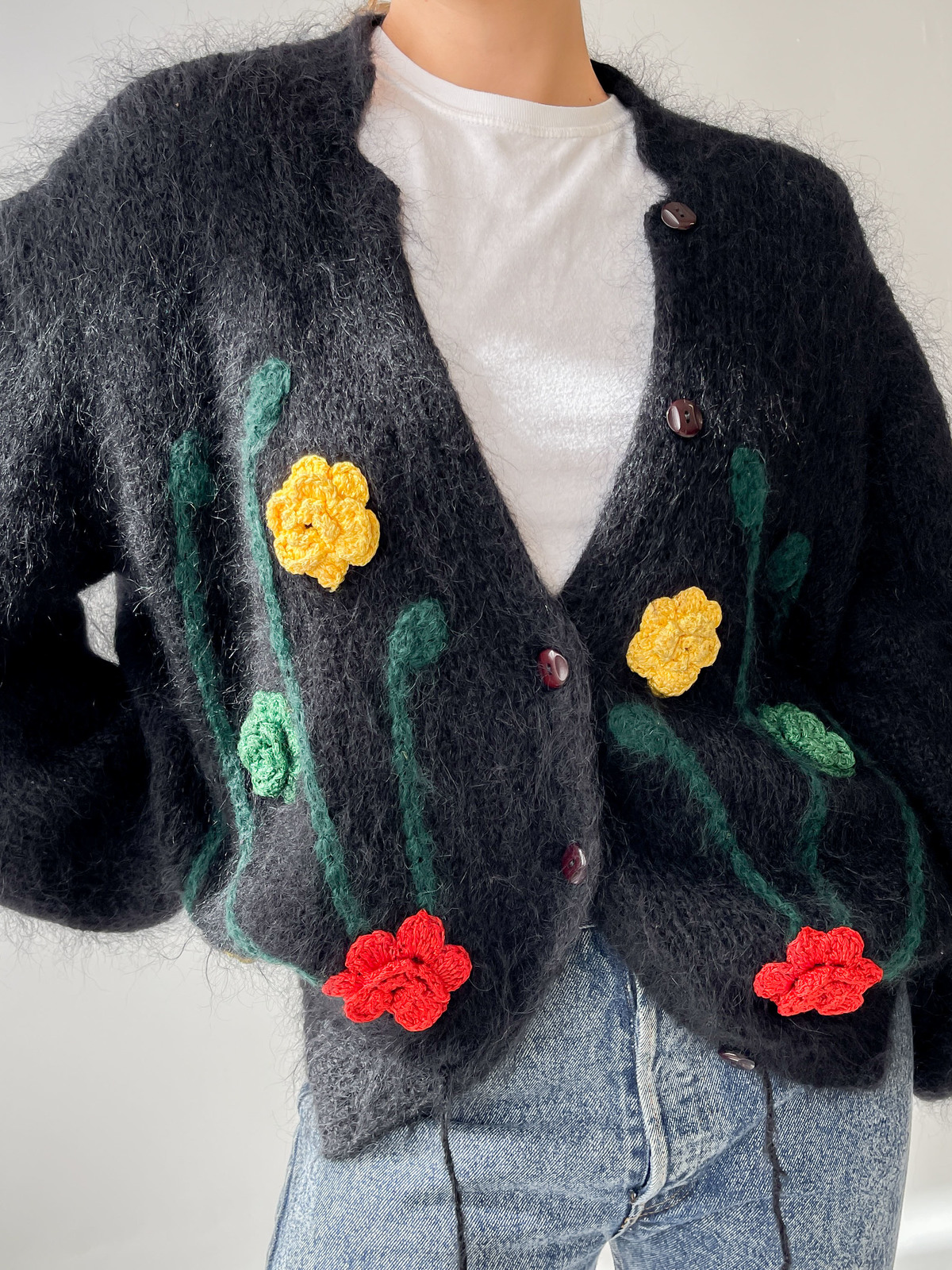 Vintage Flower Mohair Cardigan - Black | Garmentory