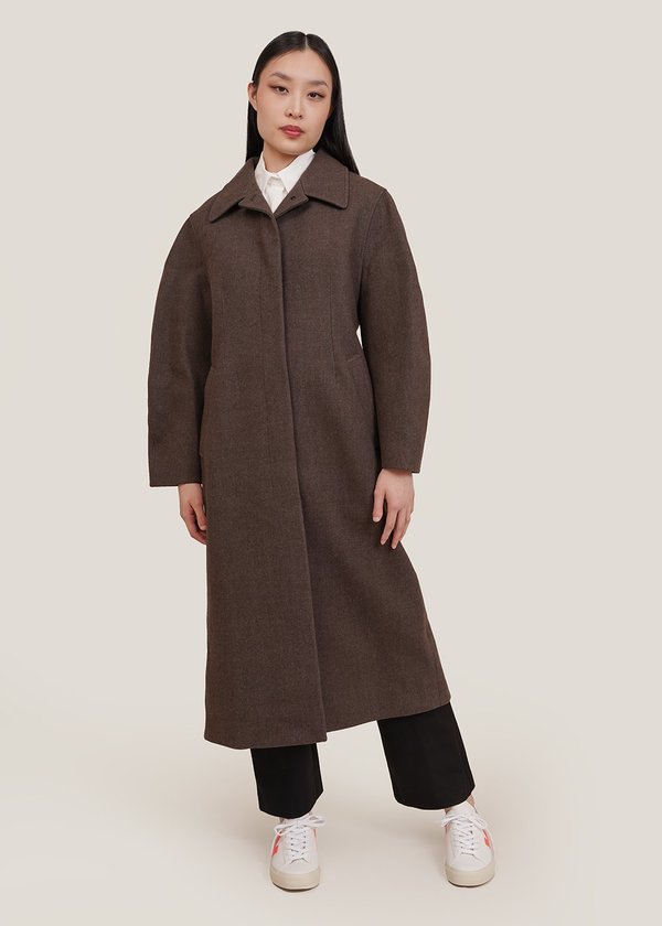 AMOMENTO Round Sleeve Long Coat - Brown | Garmentory