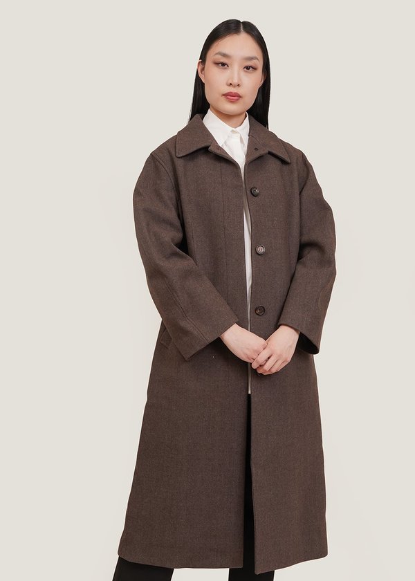 AMOMENTO Round Sleeve Long Coat - Brown | Garmentory