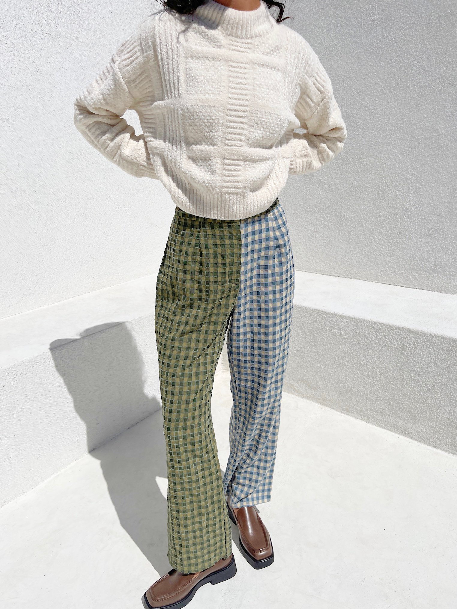 Lisa Says Gah Diane Trouser - Green/Blue Gingham | Garmentory