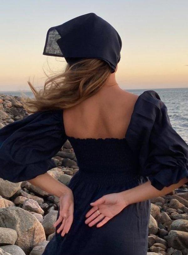 SLEEPER Atlanta Linen Dress in Navy
