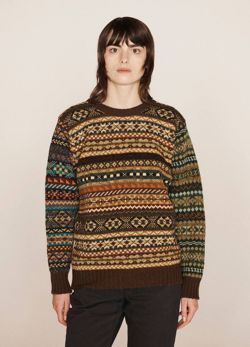 YMC Fair Isle Crew Neck Knitted Jumper Green Multi Garmentory