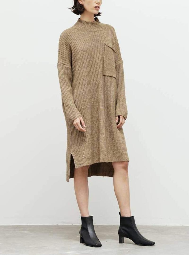 Grade & Gather Marled Ribbed Sweater Dress - Taupe | Garmentory