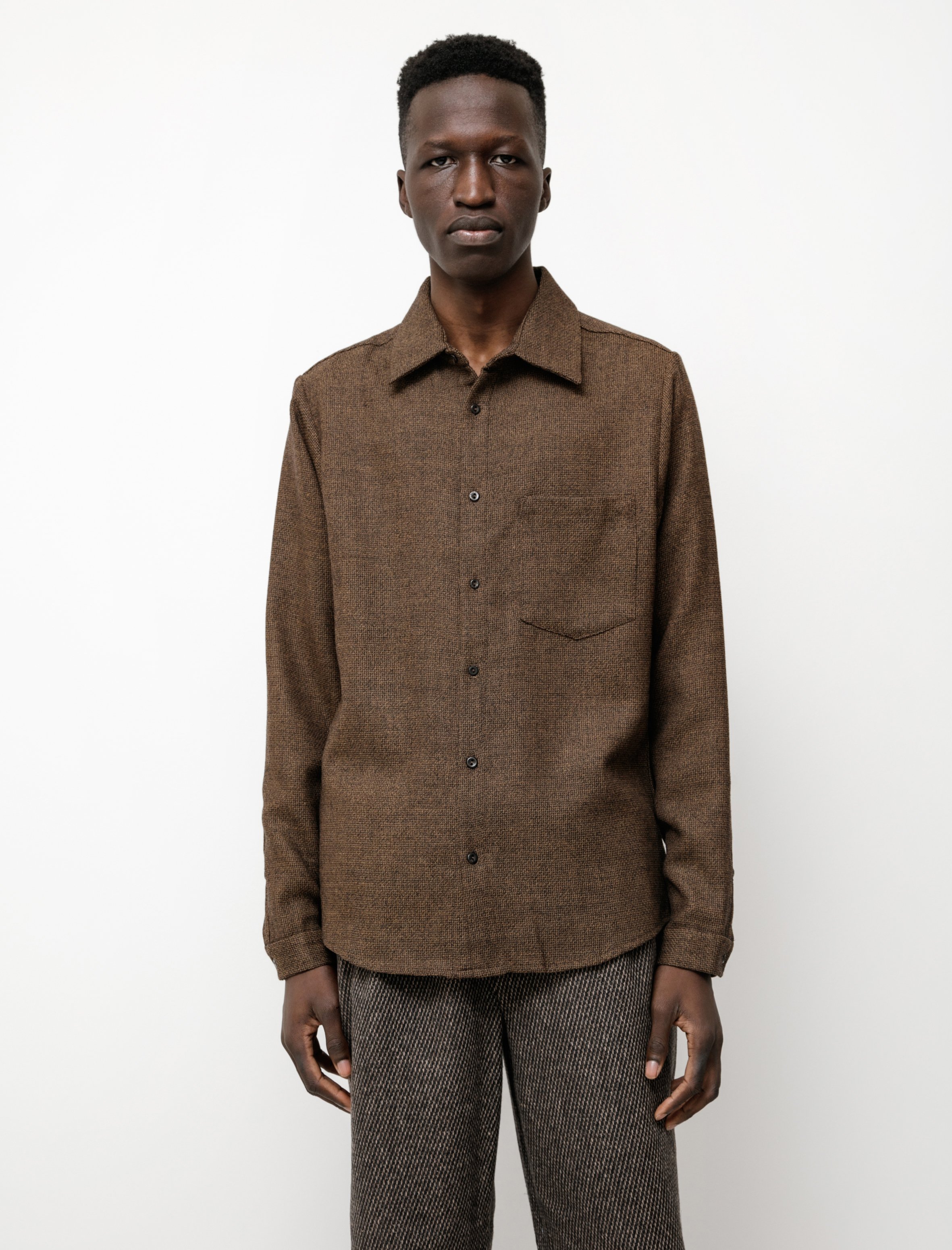 Frank Leder Textured Wool Shirt - Brown | Garmentory
