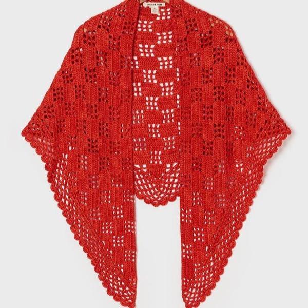 Misha & Puff Woman Lattice Crochet Shawl Red Flame | Garmentory