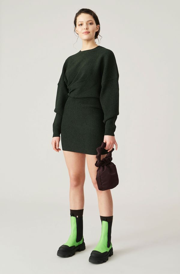ganni melange knit mini dress - Dark Green sukienka wzorzysta