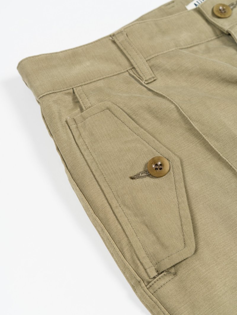 Auralee Washed Finx Buggy Satin Narrow Field Pants - Khaki Green