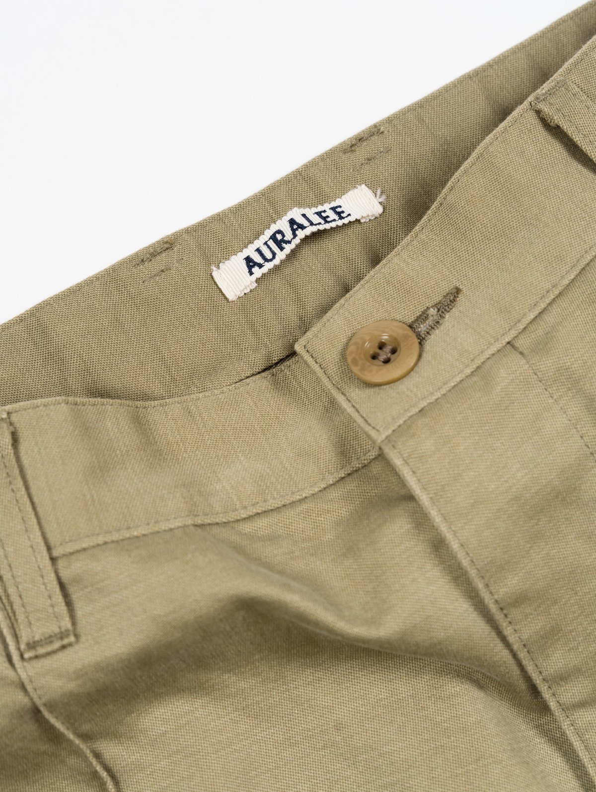 Auralee Washed Finx Buggy Satin Narrow Field Pants - Khaki Green