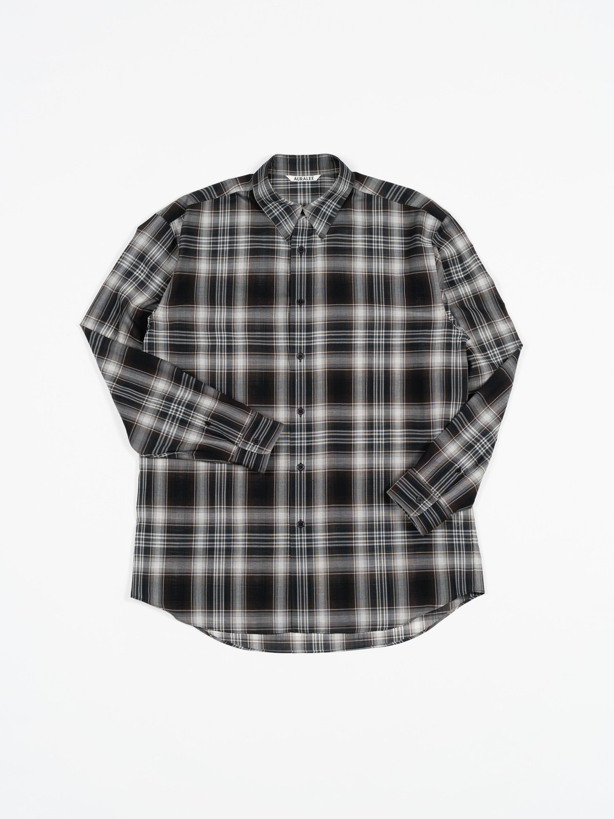 トップス AURALEE WOOL RECYCLED POLYESTER SHIRTS Auralee Wool Recycled Polyester Cloth Shirt - Black Check | Garmentory