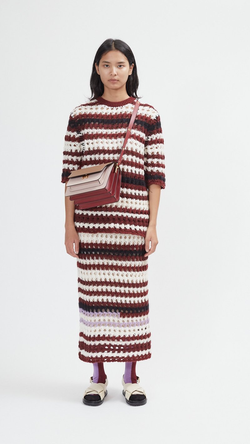 MARNI / マルニ | Striped Wool Blend Crochet Sweater  半袖 ウール クロシェットニット | 38 | マルチカラー | レディース Marni Striped 3D Crochet Sweater - Multi | Garmentory