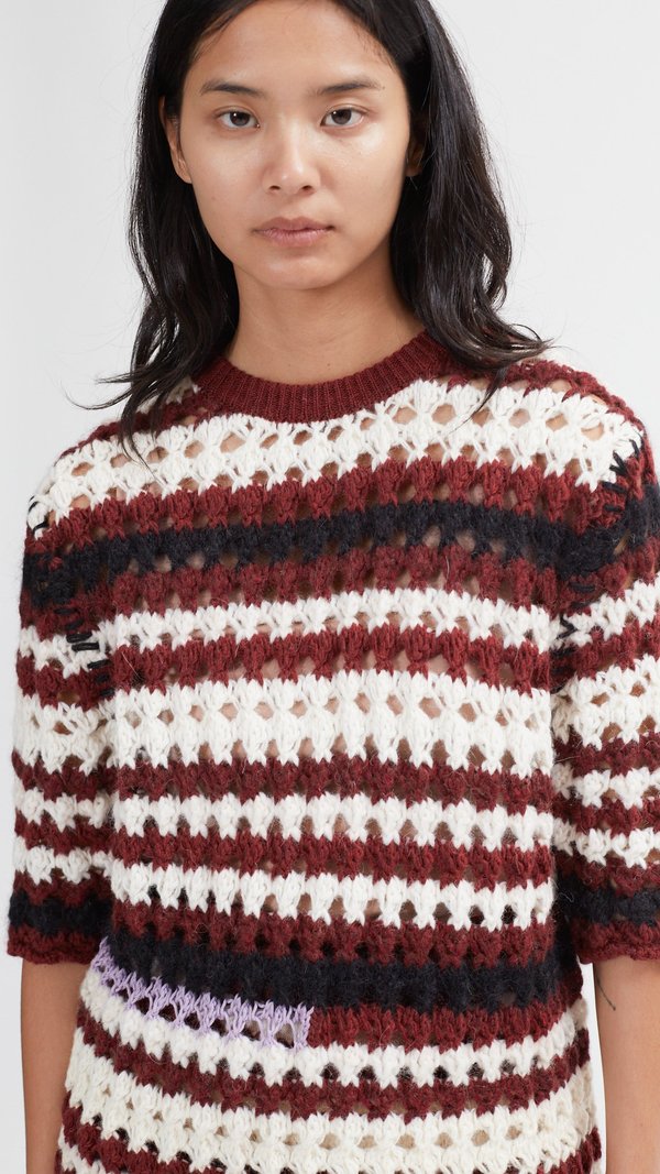 MARNI / マルニ | Striped Wool Blend Crochet Sweater  半袖 ウール クロシェットニット | 38 | マルチカラー | レディース Marni Striped 3D Crochet Sweater - Multi | Garmentory