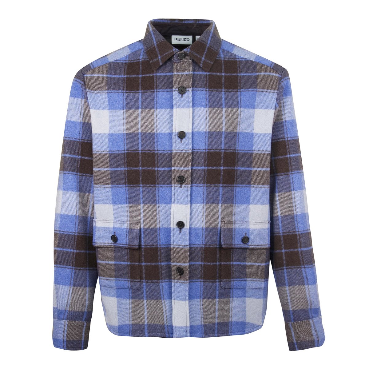 Kenzo Plaid Wool Blend Check Overshirt - Blue | Garmentory