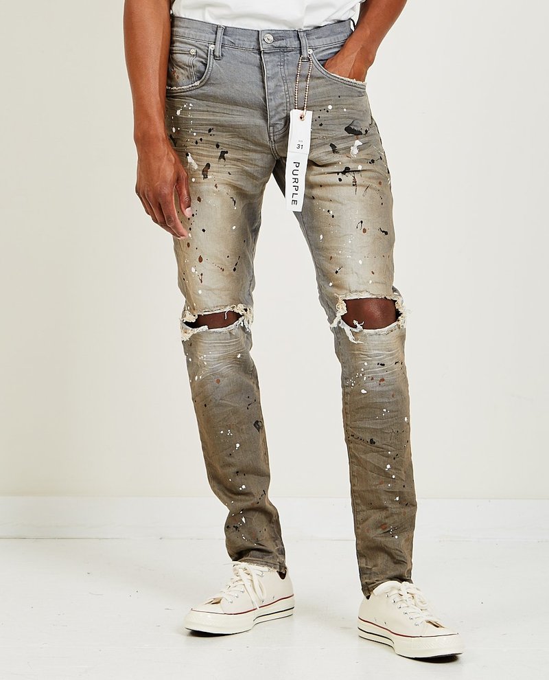 Purple Brand P002 Mid Rise Slim Jeans - Grey Granite Paint