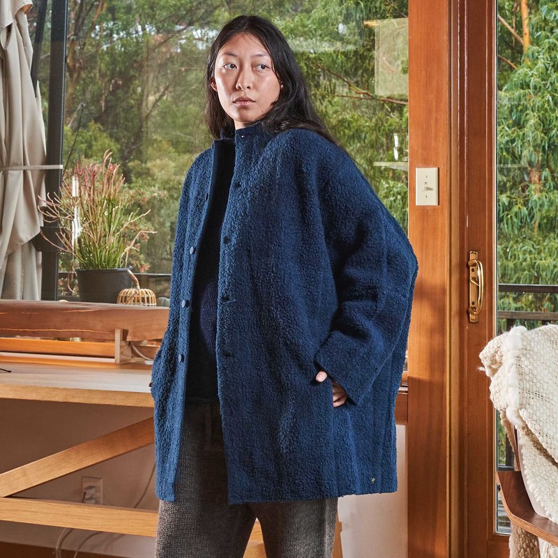 11.11 / Eleven Eleven Cocoon Coat - Handspun & Handwoven Indigo Wool