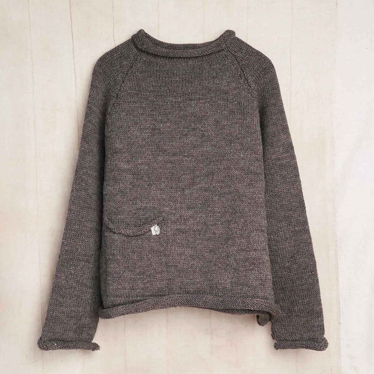 Xenia Telunts Handknit Fisherman Sweater - Undyed Charcoal Wool