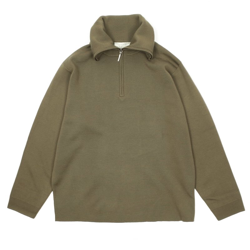 Studio Nicholson LAK HALF ZIP KNIT SWEATER - ARMY GREEN | Garmentory