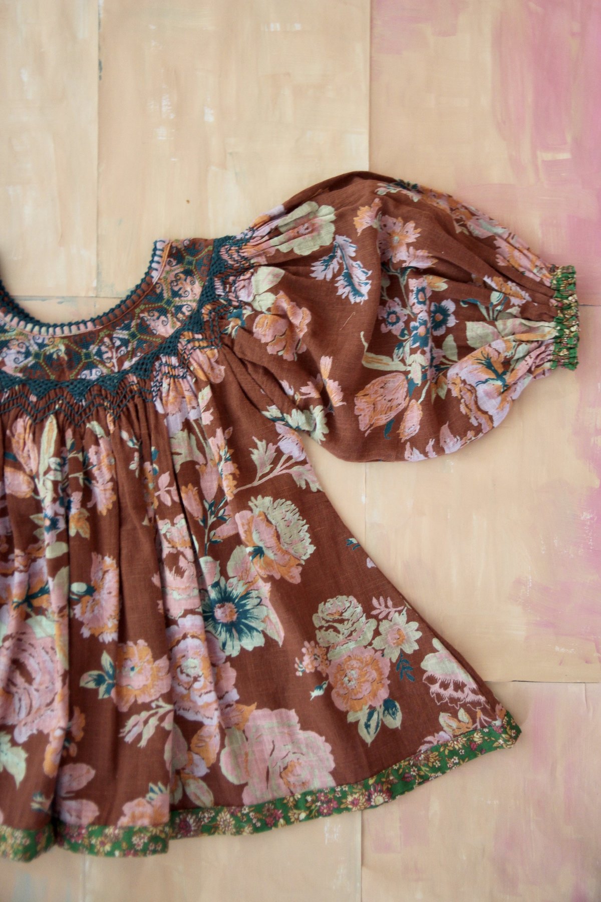 Kids Bonjour Butterfly Blouse - Big Brown Flowers - Image 2 of 2