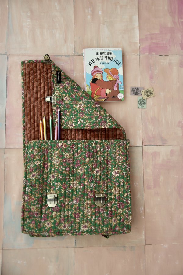 Kids Bonjour Quilted School Bag - Green/Pink Floral