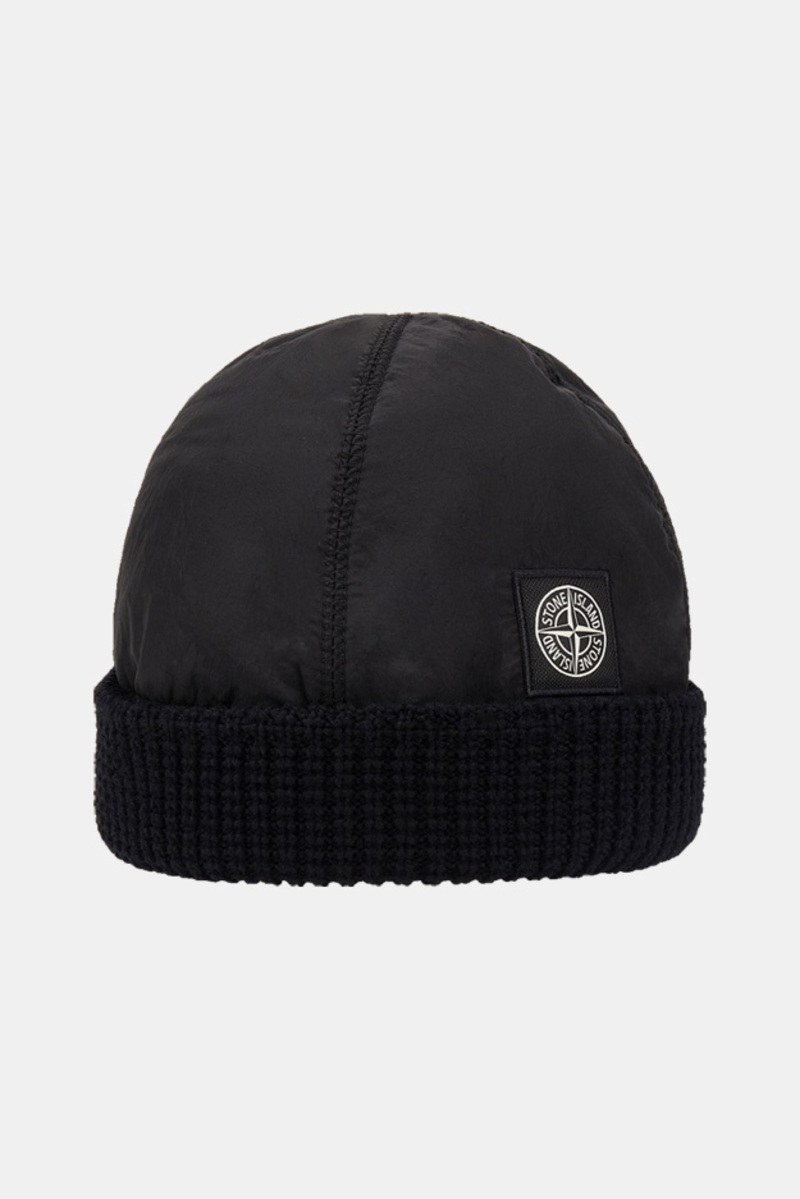 Stone Island Pure Wool w/ Nylon Metal Beanie Cap Black Garmentory