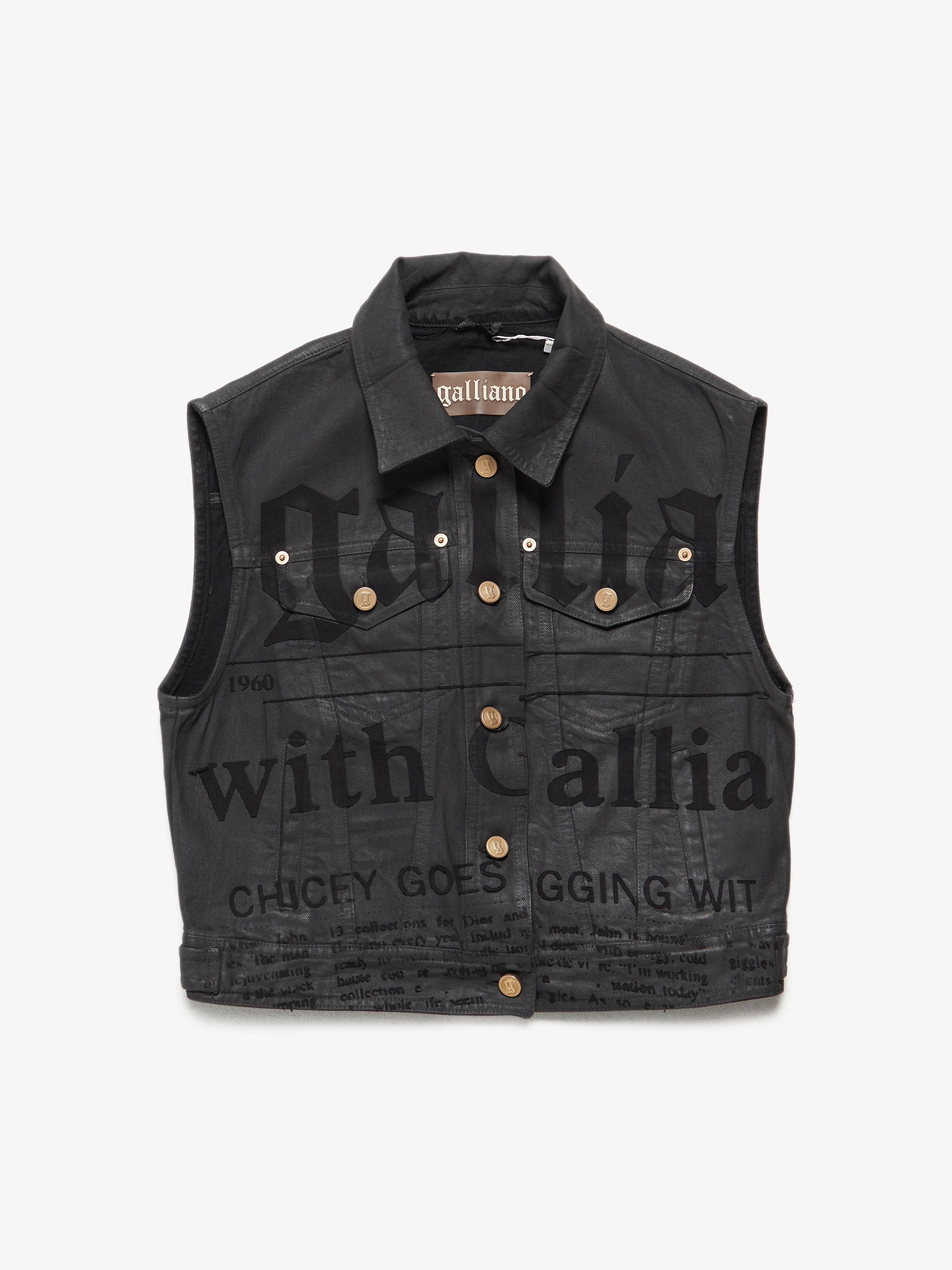 John Galliano M Black Waxed Logo Printed Cropped Vest