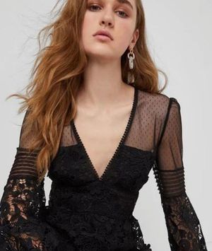 French Connection Bilan Lace Long Sleeve Dress - Black | Garmentory
