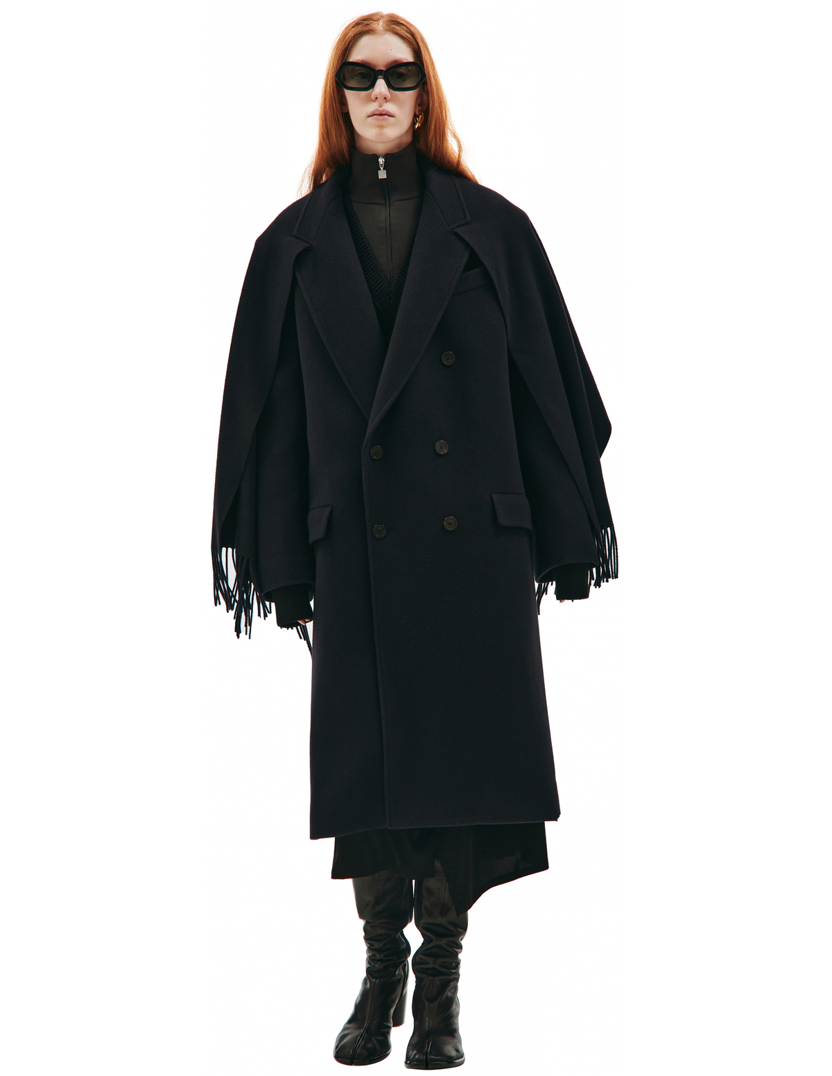 Balenciaga Wool Coat With Scarf - Navy Blue | Garmentory